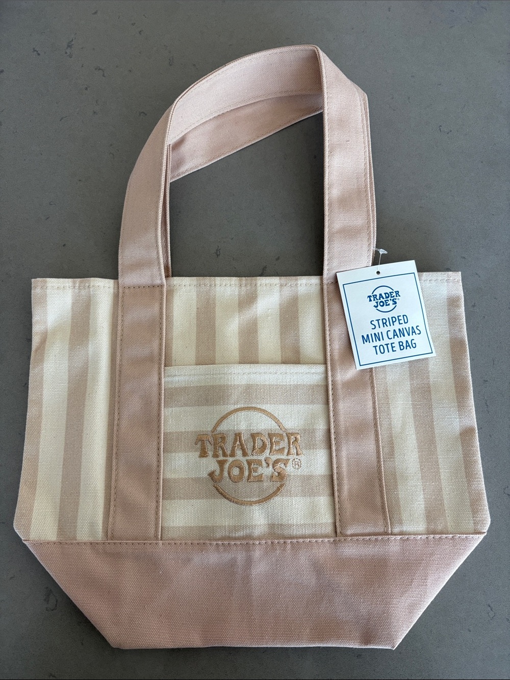 NWT - Trader Joe’s Stripe Mini Canvas Tote Bag - Beige and Cream